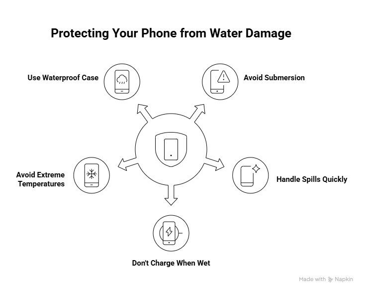 Image showing five tips for protecting your phone from water damage.